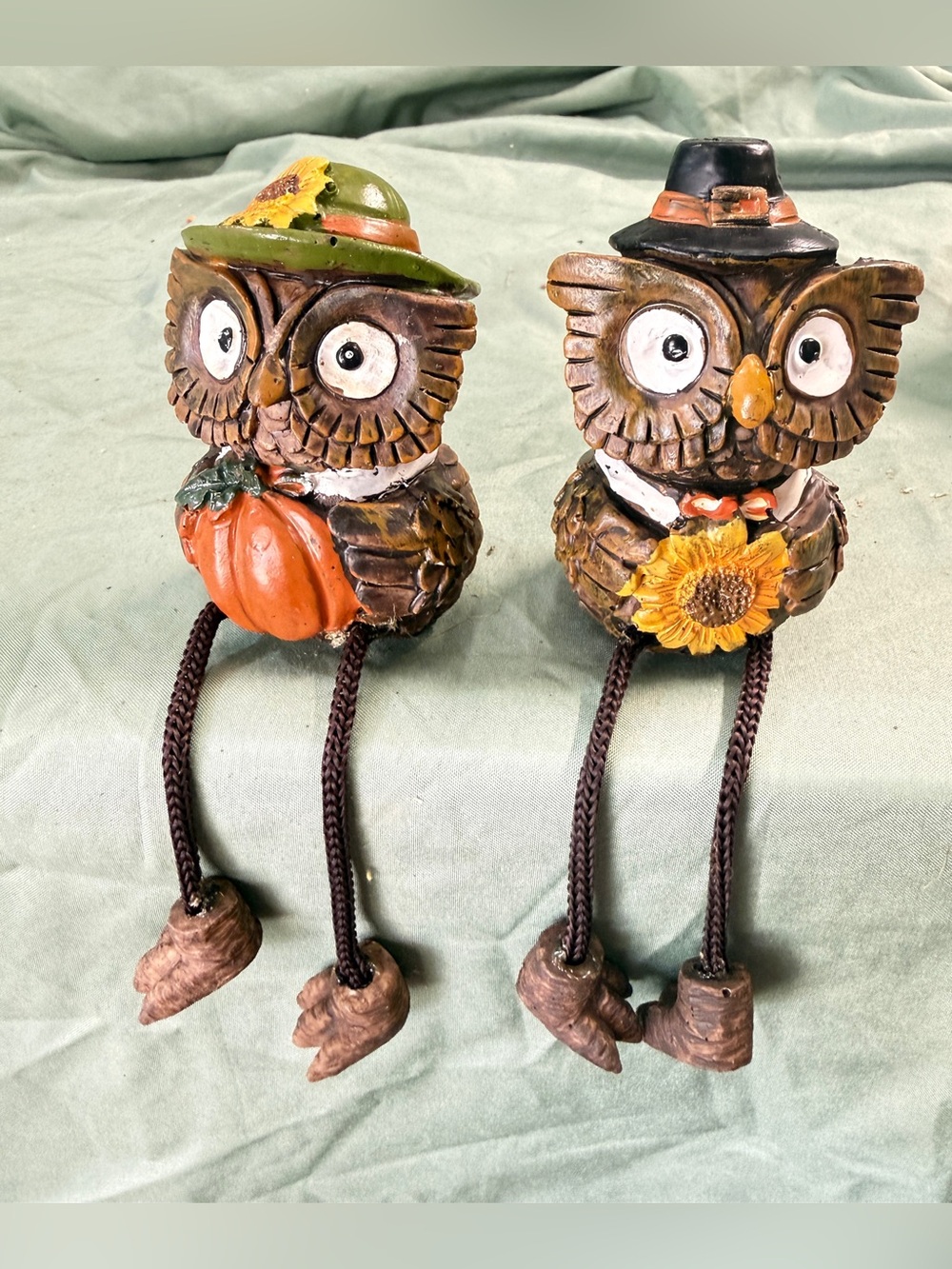 Autumn Owl Pair with Pumpkin & Sunflower Accents